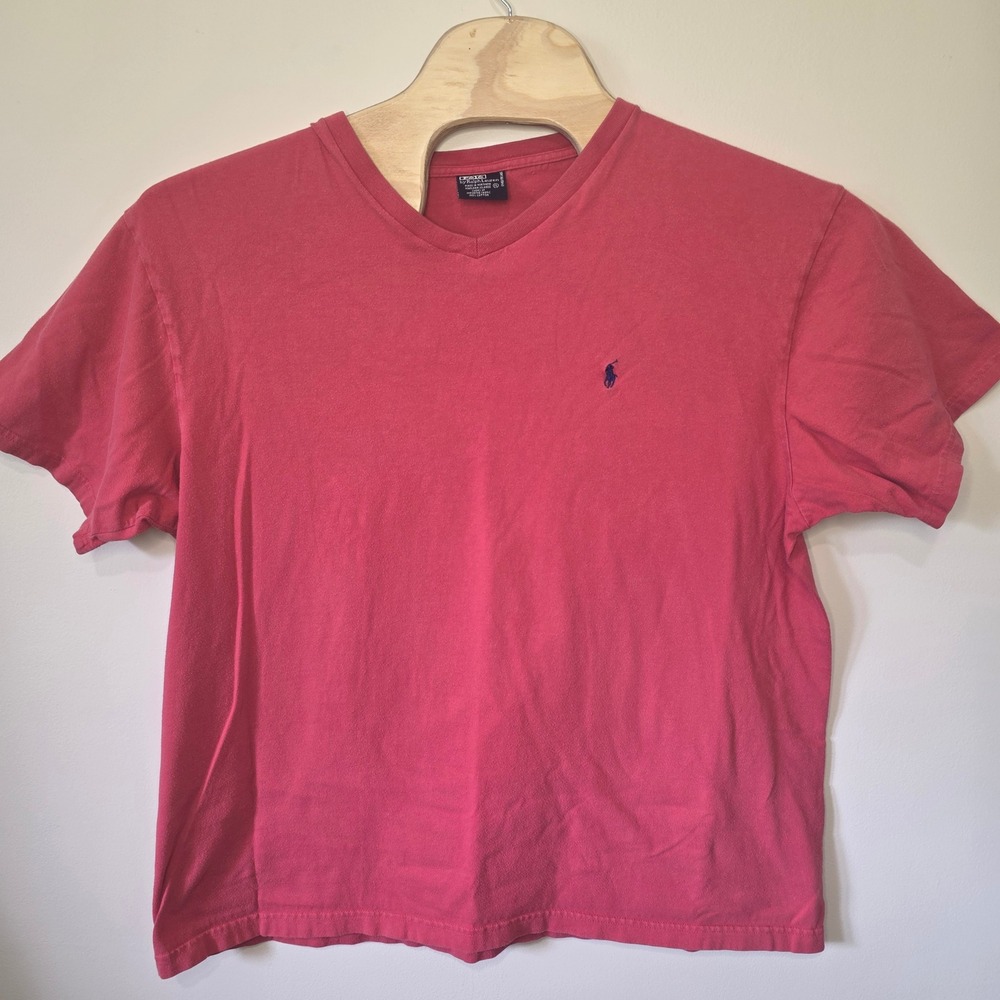 Polo Ralph Lauren T-Shirt Mens XL Pink V-Neck Short Sleeve Pony Logo Preppy